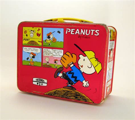 charlie brown metal lunch box|snoopy lunch box value.